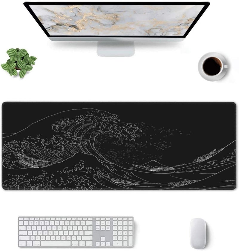 Brecoy Japanese Sea Wave Large Mouse Pad, Anime Black Gaming, Extended Kanagawa Mat Desk Pad, 3mm Thick Long Non-Slip Rubber Base Mice Pad, 31.5 X 11.8 Inch - Image 3